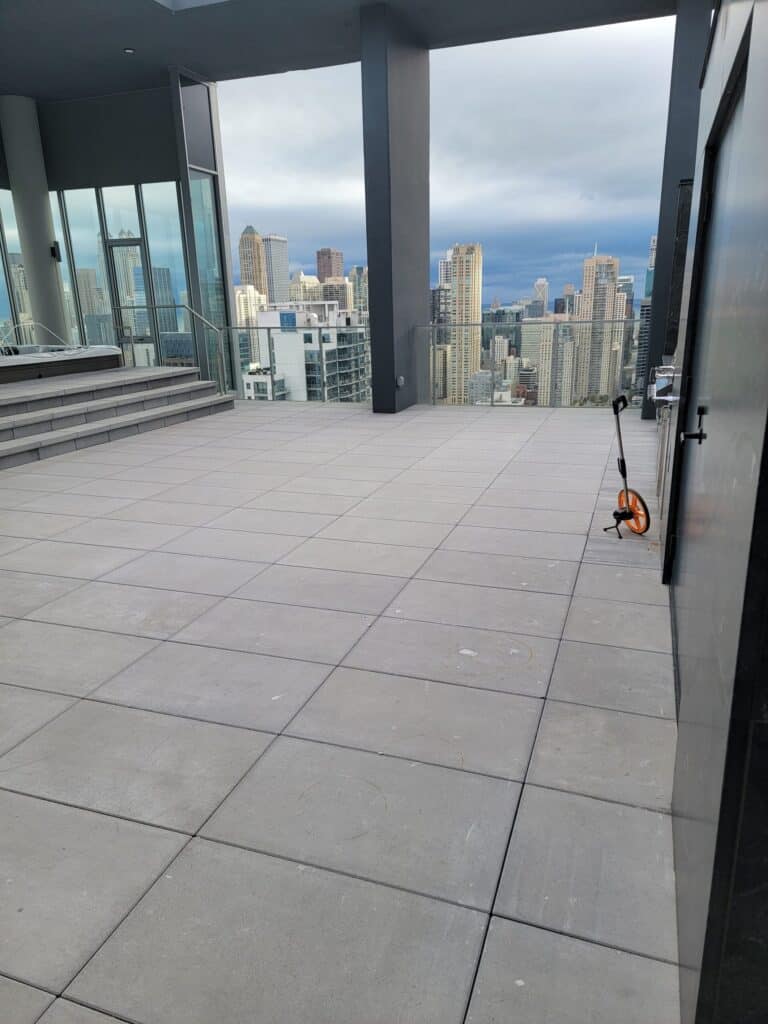 Paver terrace on a downtown Chicago high-rise before turf went down